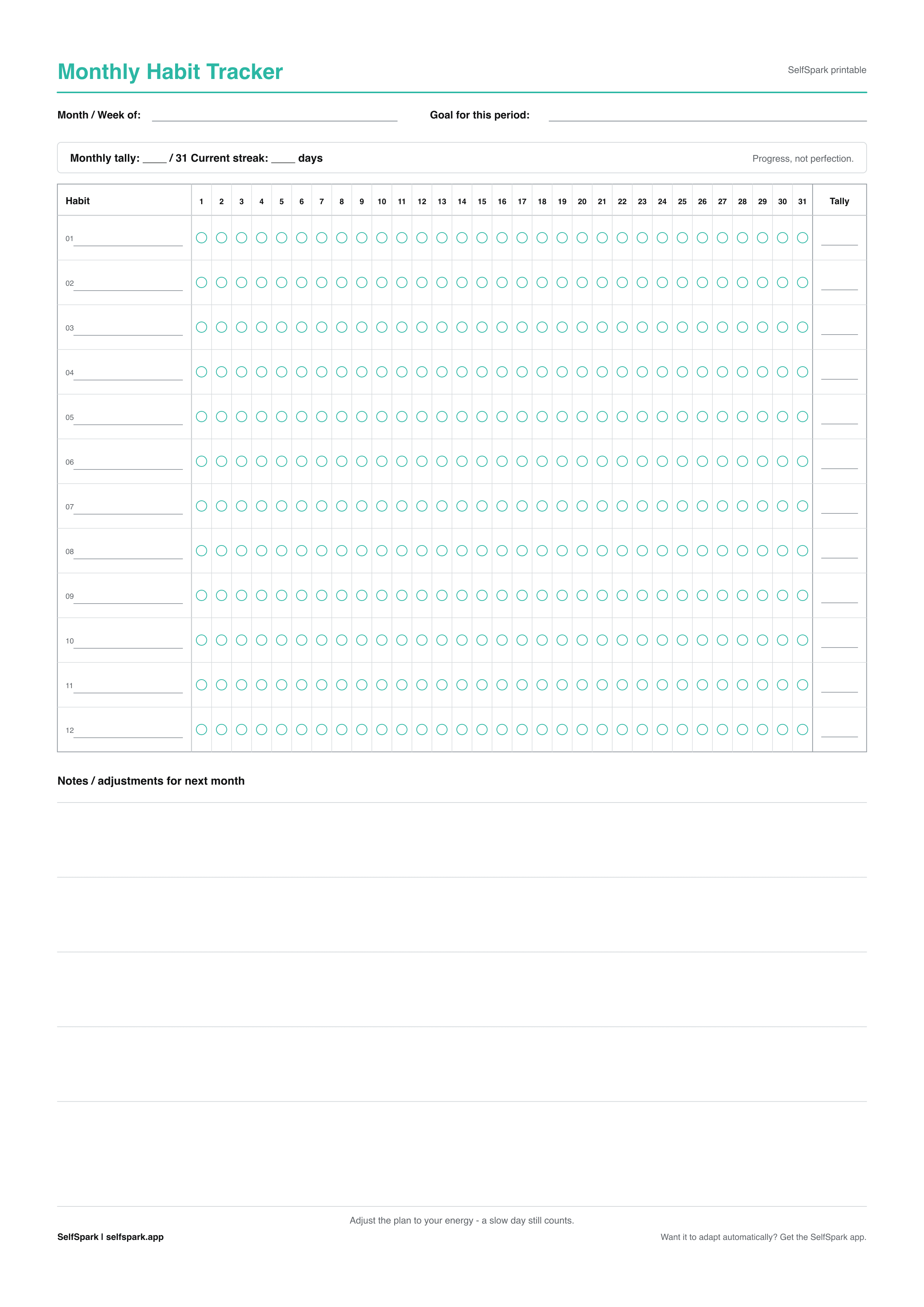 Free Monthly Habit Tracker (Printable PDF & Template)