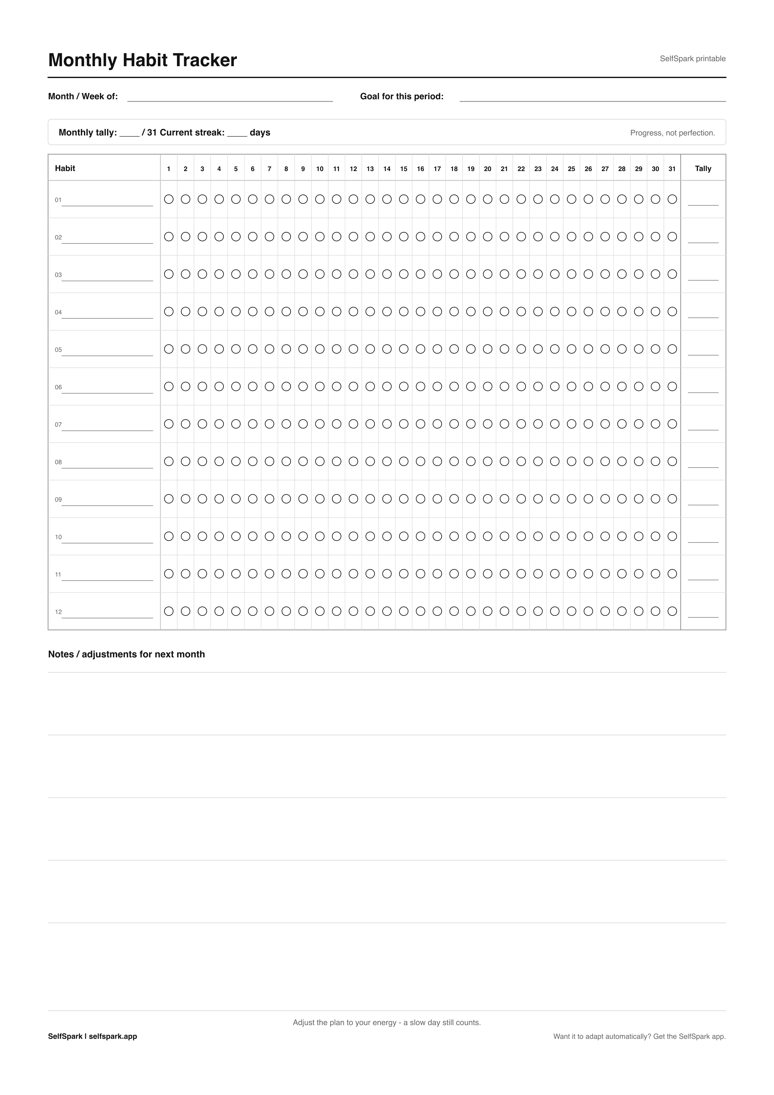 Habit Tracker Calendar — Free Printable Calendar-Style Tracker