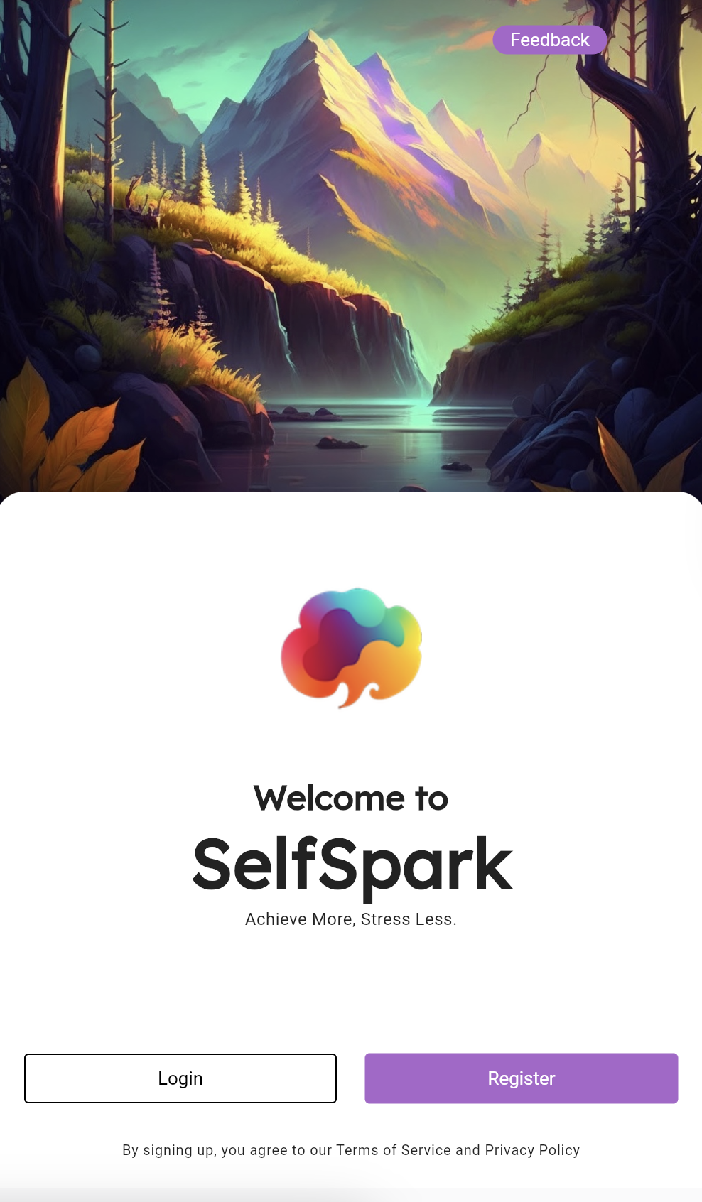 SelfSpark welcome screen